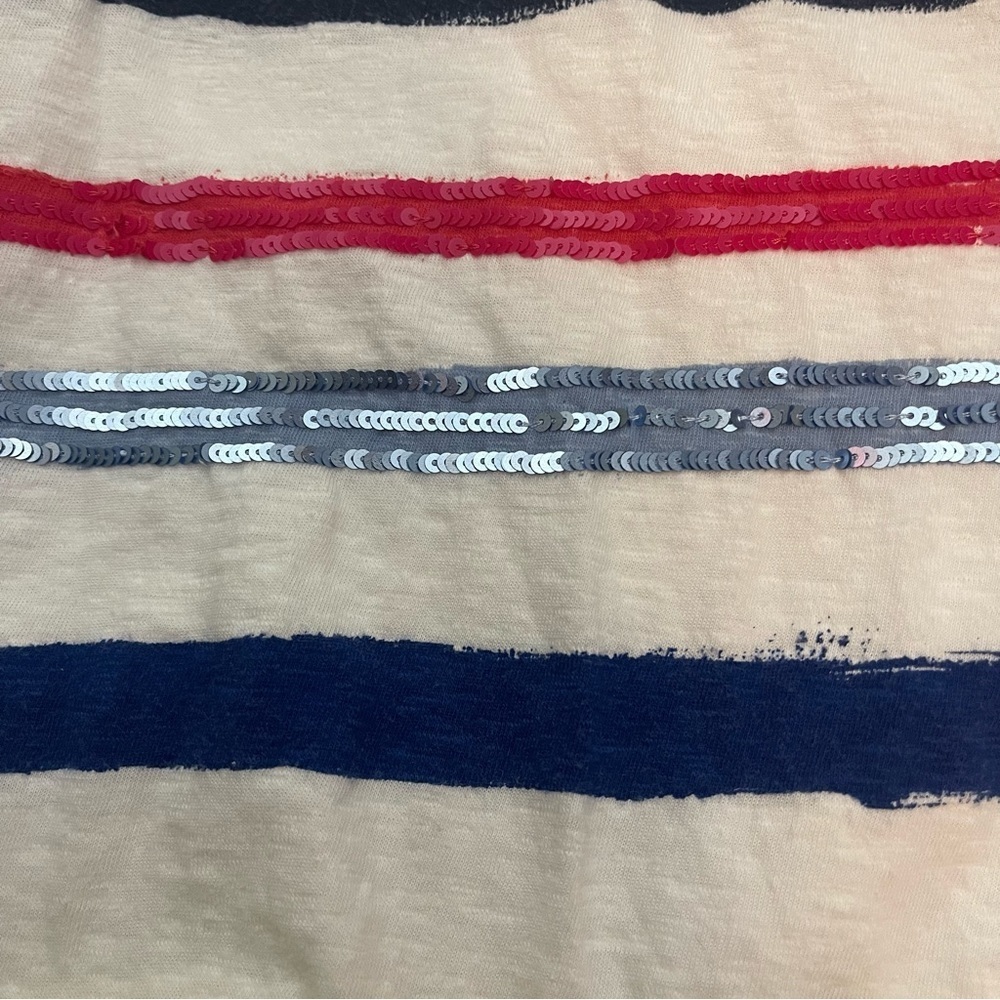 ❤️2/$15 or 3/$21❤️Talbots S/S Multi-colored  Striped Sequin Top, Size XS - Picture 2 of 10